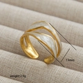 Adjustable wavy gold-plated stainless steel open ring with white enamel inlay - Wave Marble Pattern Style (224) / Gold/White