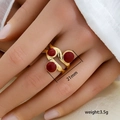 Anello aperto dorato con tre cerchi in smalto rosso intenso e design a onde - Design con Triplo Modulo Circolare Rosso (271)
