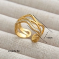 Golden hollow wave ring with white enamel inlay and open adjustable design - Three-Layer Wave Style (237) / Gold/White