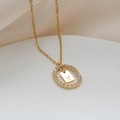 Collana in acciaio inossidabile dorato con ciondolo ovale di cristalli e la lettera Y - Lettera Y