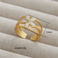 Golden double-layered open ring featuring a white floral charm and woven band texture - Flower Wheat Pattern Style (238) / Gold/White