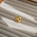 Anillo ancho de acero inoxidable dorado minimalista con acabado pulido para parejas - Abierto Ajustable / Estilo de Banda Ancha de Doble Capa Minimalista (16) / Dorado