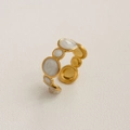 Bague ajustable dorée en acier inoxydable avec motif géométrique en émail blanc - Style Design Rond Bulles d'Or (235) / Or