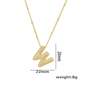 Balloon style letter W pendant necklace with sparkling cubic zirconia in gold finish - Letter W / Gold