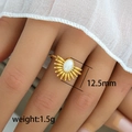 Golden sunburst ring with white shell oval inlay and twisted braided band for women - Sunburst Twist Ring (240) / 12.5mm