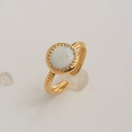 Anillo ajustable de girasol dorado con relieve blanco y texturas de cuentas finas - Estilo de Borde de Cuentas de Rosa de Relieve Vintage (220) / Dorado