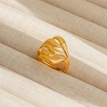 Anillo ajustable de acero inoxidable dorado con diseño de hojas caladas para pareja - Abierto Ajustable / Estilo de Patrón de Ondas Caladas (19) / Dorado