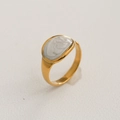 Anillo ajustable de acero dorado con incrustación de esmalte blanco ovalado - Estilo de Mármol Ovalado de Moda (221) / Dorado