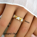 Golden heart-shaped band ring with white enamel accents, 6mm wide, 1.9g weight - Alternating Hearts Color Ring (244) / 6mm