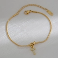 18K vergulde slangenketting armband met zirkonia letter T hanger en verstelbare sluiting - Letter T