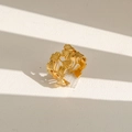 Vue macro de la bague en feuille de ginkgo dorée avec un design évidé et nervures - Style Ouvert de Feuille de Ginkgo Creuse (64)