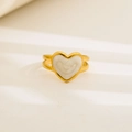 Close-up of heart-shaped white marble inlay on a gold-plated adjustable double-layer ring - Double Layer Heart Marble Design / Gold