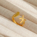 Anillo ajustable de acero inoxidable dorado con diseño de concha y estrella de mar - Abierto Ajustable / Estilo Marino de Concha y Estrella de Mar (23) / Dorado