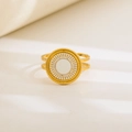 Macro detail of vintage gold double-band ring with white enamel and sunburst texture - Double Band Round Sunburst Design / Gold