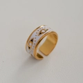 Bague ajustable en acier doré avec motif fleur en émail blanc et œil protecteur - Style Classique Émail Mauvais Œil (228) / Or