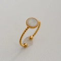 Bague ouverte fleur soleil dorée avec anneau torsadé et incrustation nacre - Style Motifs Ronds Corde Torsadée Vintage (230) / Or