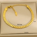 Detalle de pulsera de cadena plana de acero dorado de 5 mm con longitud ajustable de 18+5 cm - Estilo de Cadena Plana Dorada (C-1-21)