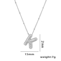 Silver balloon letter K pendant necklace with micro-paved zircons and measurements - Letter K / Silver