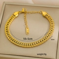 Detalle de pulsera de cadena de 6mm en acero chapado en oro 18k con medidas 18+5cm - Estilo Trenzado de Trigo Dorado (C-1-23)