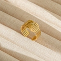 Anillo ajustable de acero inoxidable dorado con diseño de nudo trenzado elegante - Abierto Ajustable / Estilo de Líneas Multicapa con Nudo Tejido (27) / Dorado