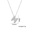 Silver letter M necklace pendant with white zircon stones and bead chain, 20mm height - Letter M / Silver