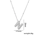 Balloon style letter N pendant necklace with white zircon pavé in silver finish - Letter N / Silver