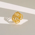Vue de dessus d'une bague ajustable dorée à plusieurs couches avec perles et textures - Style Multi-couches Composite de Chaîne (174)
