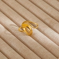 Detailed macro shot of an elegant gold multilayer irregular wave ring on a display - Gold Multi-Layer Irregular Curve Style (35)