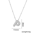 Balloon style silver letter P pendant with micro-paved cubic zirconia on bead chain - Letter P / Silver