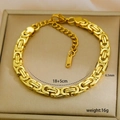 Detalle de pulsera de cadena bizantina bañada en oro de 18k de 18+5 cm y 6,5 mm de ancho - Estilo Bizantino Dorado (10-4)