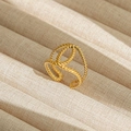 Anillo ajustable de acero dorado con diseño de cuerda trenzada y forma geométrica única - Abierto Ajustable / Estilo de Doble Anillo Textura Cuerda (31) / Dorado