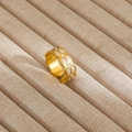 Detail of gold-plated open ring featuring a white honeycomb geometric texture design - Gold Honeycomb Geometric Style (53)