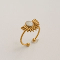 Bague réglable en acier doré avec anneau torsadé et motif de tournesol blanc élégant - Style Coquille en Forme d'Éventail Vintage Français (240) / Or
