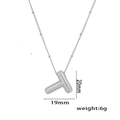 Silver tone T-letter pendant necklace with white zircons, dimensions 19mm x 20mm, weight 6g - Letter T / Silver