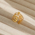 Anillo ajustable bañado en oro con motivos celestiales luna estrella sol multicapa - Abierto Ajustable / Estilo Multicapa Estrella Luna Sol (33) / Dorado