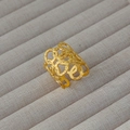 Macro di anello largo in acciaio inossidabile placcato oro 18k con trama geometrica - Stile Largo Anello Traforato (81)