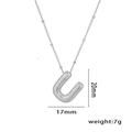 Silver balloon letter U pendant necklace with micro-paved cubic zirconia 20mm charm - Letter U / Silver