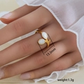 Anillo de oro de 18 quilates para mujer con dos piedras ovaladas blancas, talla 13,3 mm - Estilo Incrustación Nácar Rama de Planta