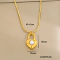 Collar de acero inoxidable dorado con colgante de corazón y perla elegante - Estilo Perla Candado de Corazón (C-1-39)