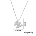 Silver-toned bubble letter W pendant necklace paved with white zircon stones - Letter W / Silver