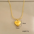 Collar con colgante de corazón en acero inoxidable dorado, medida 14 mm y peso de 11 g - Estilo Corazón Lleno Brillante (C-1-40)