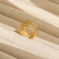 Anillo abierto ajustable de acero inoxidable chapado en oro con diseño de tres capas - Abierto Ajustable / Estilo de Líneas Paralelas de Tres Capas (37)