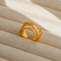 Anillo ajustable de acero inoxidable dorado multicapa con un diseño minimalista - Abierto Ajustable / Estilo Entrecruzado Multicapa (85)