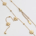 Gouden roestvrijstalen sterrenketting met strassteentjes en kralen aan ketting - 304 roestvrij staal / Gouden Ster Hanger Dunne Ketting Stijl (B67)