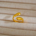 Anello aperto dorato regolabile con finitura testurizzata vintage e design marino - Stile a Righe Stereo / Oro