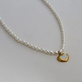 Collana con ciondolo a cuore placcata oro con madreperla bianca naturale e perle - Stile Cuore in Madreperla (C-1-55)