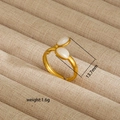 Detailed view of irregular 18K gold plated ring with double pearly leaf design and dimensions - Minimalist Double Leaf Style (130)