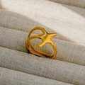 Anillo de estrella de mar dorada con estructura hueca de doble capa en joyero - Abierto Ajustable / Forma de estrella de mar(89)