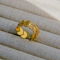 Anillo ajustable de hoja de laurel dorada en acero inoxidable con acabado vintage - Abierto Ajustable / Forma de hoja de laurel(90)