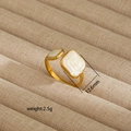 Detail view of irregular 18K gold plated ring with white enamel accents and dimensions - Enamel Geometric Style (168)
